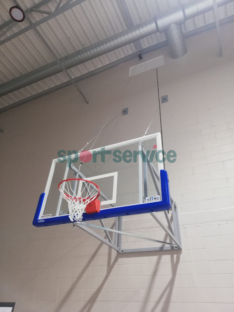 Wall mounted side folding basketball construction